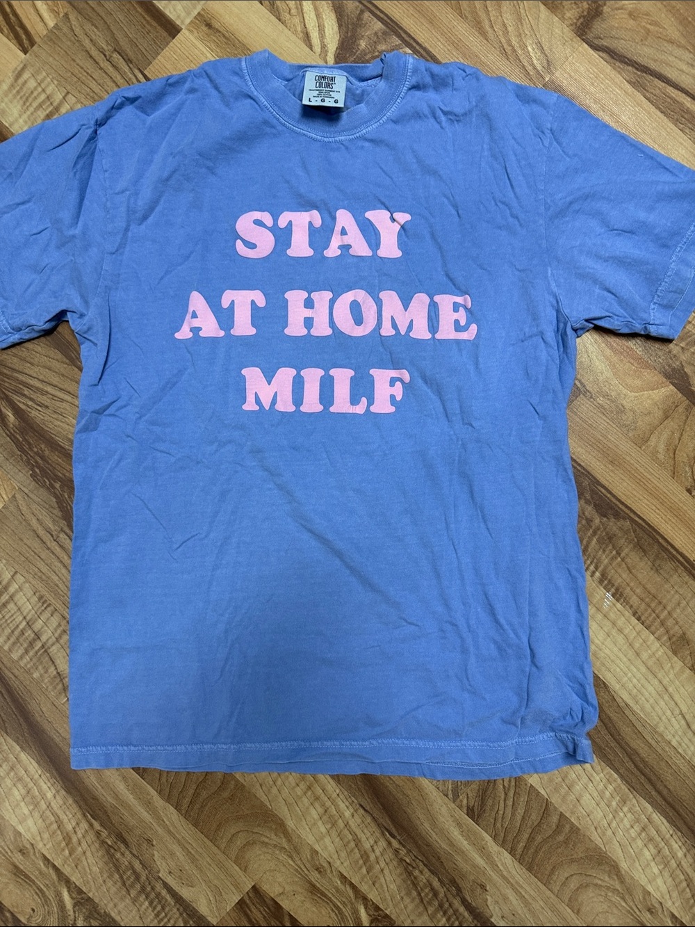 Comfort Colors Blue Tee with Pink Graphic Text